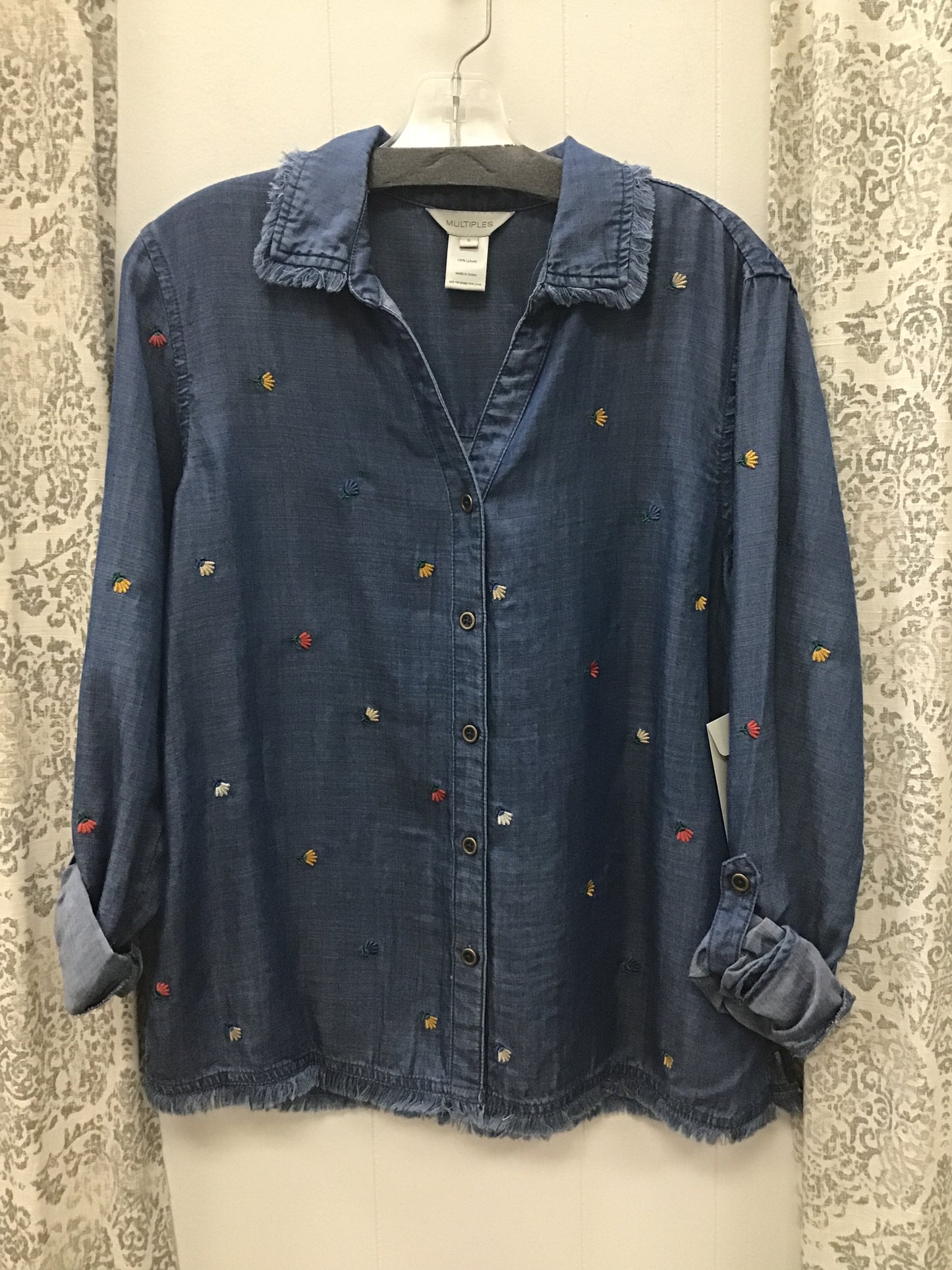 Roll Tab Cuffed Long-Sleeve Drop Shoulder Button Front Woven Shirt