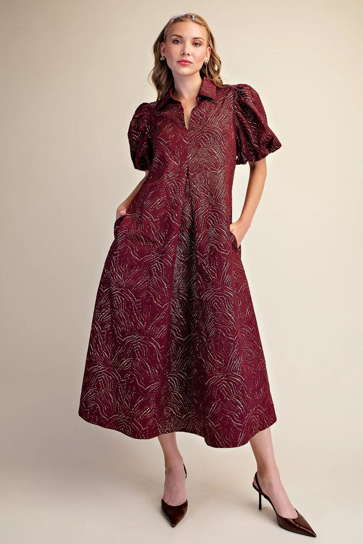 Puff Sleeve Lurex Midi Dress