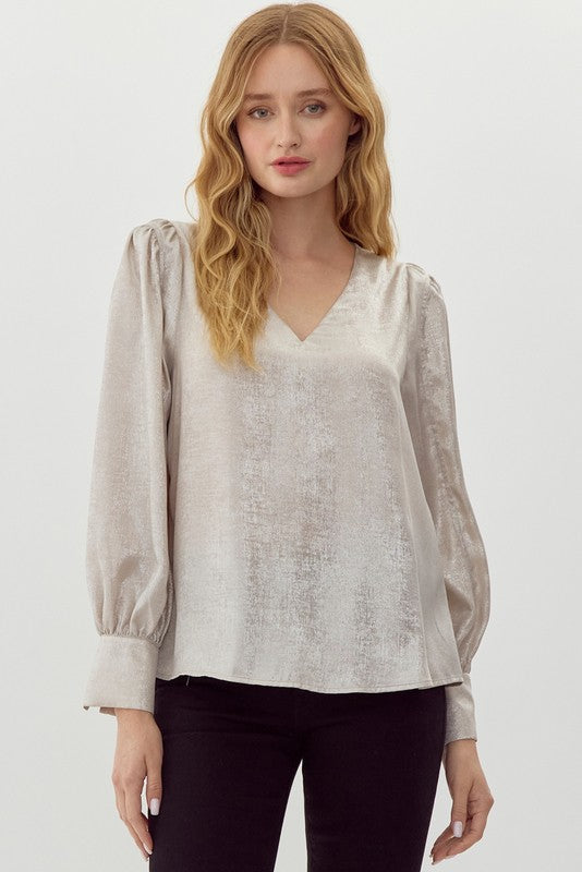 Long Sleeve Shimmery Polyester Top