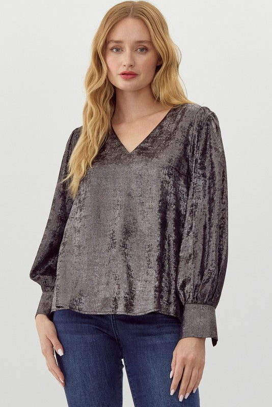 Long Sleeve Shimmery Polyester Top