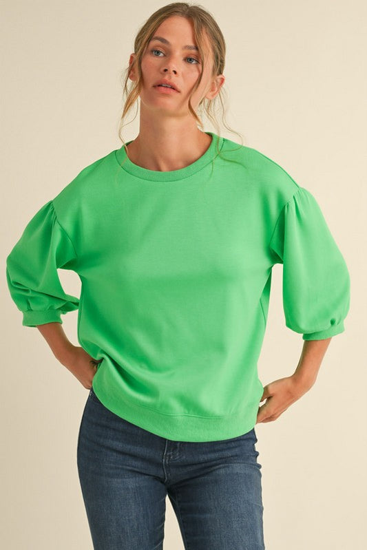 3/4 Sleeve Peasant Sleeve Sweatshirt