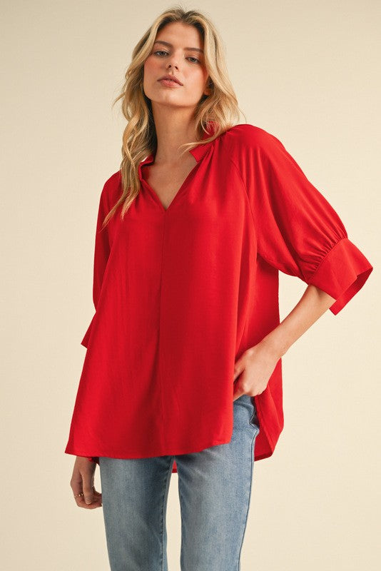 Solid Collar 1/2 Sleeves Top