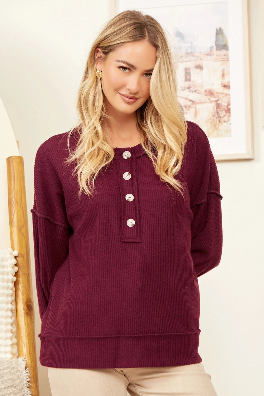 Button Down Ribbed Hacci Top