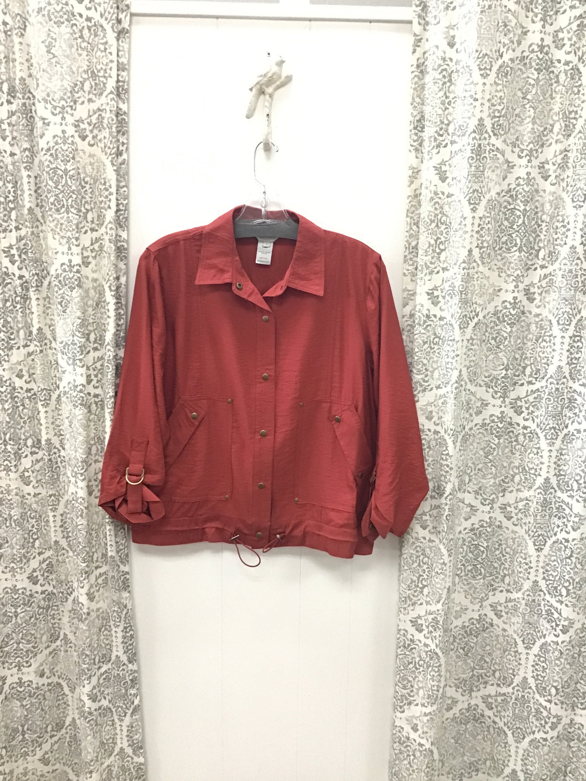 Roll Tab Snap Front Drawstring Waist Woven Jacket