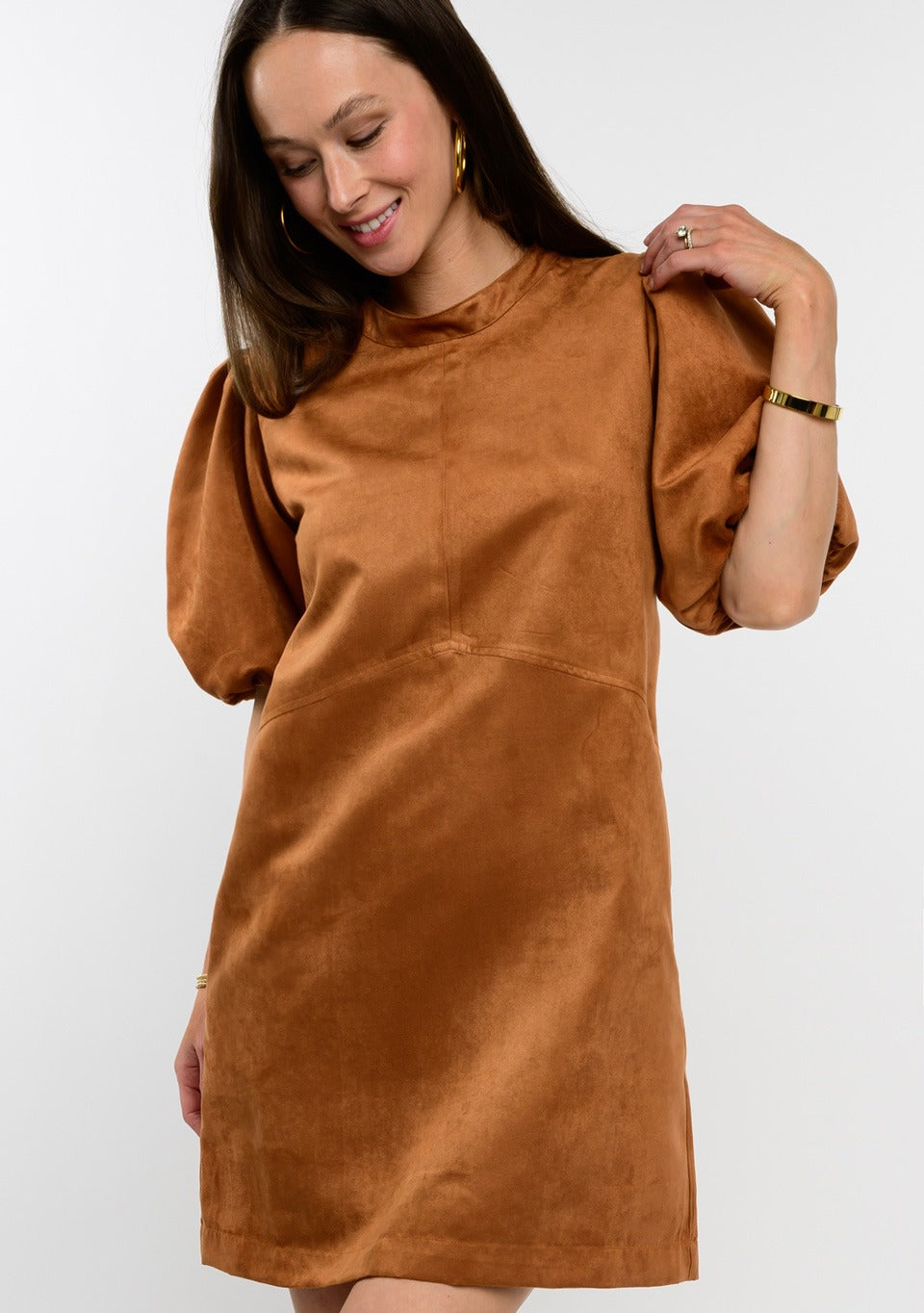 Uncle Frank Pouf Sleeve Suede Dress