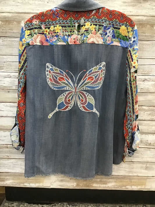 Printed Button Tie Front Top