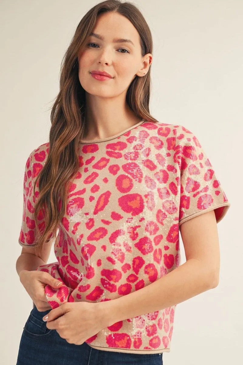 Sequined Leopard Sweater Top