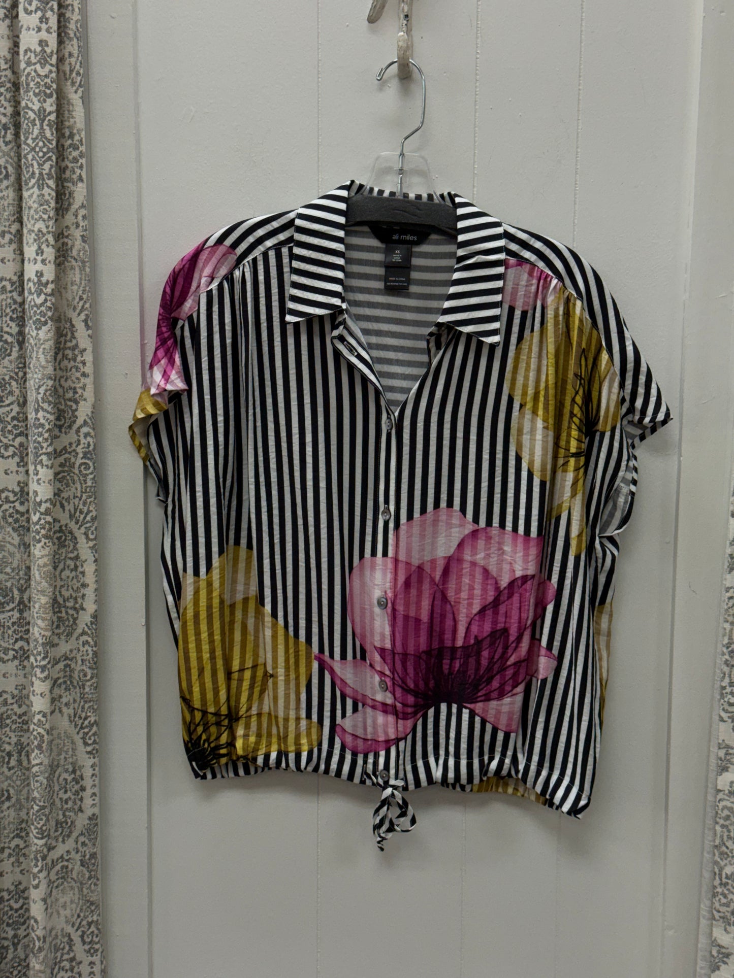 Woven Button Front Point Collar Dolman Short Sleeve