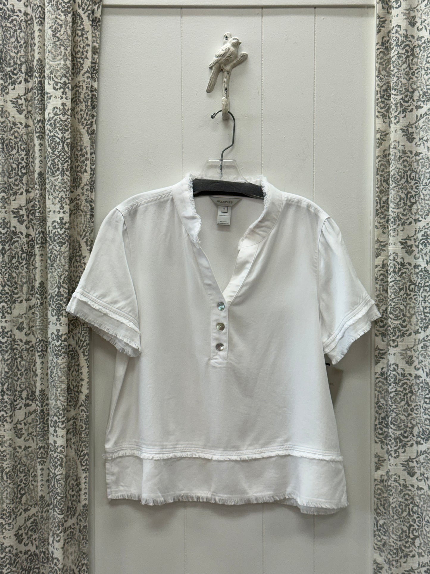 Fringe Hem Band Collar Top