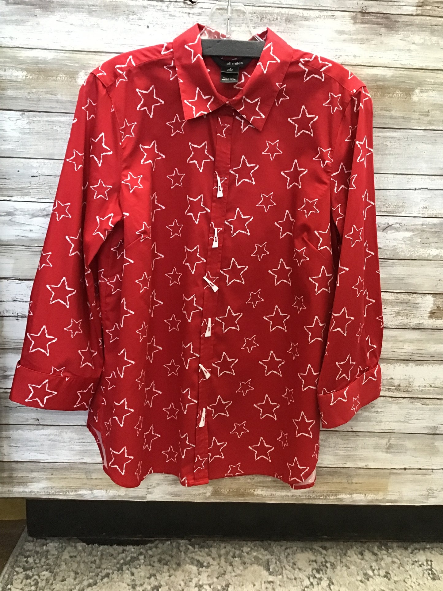 Woven Button Front Tunic Cuffed Sleeves