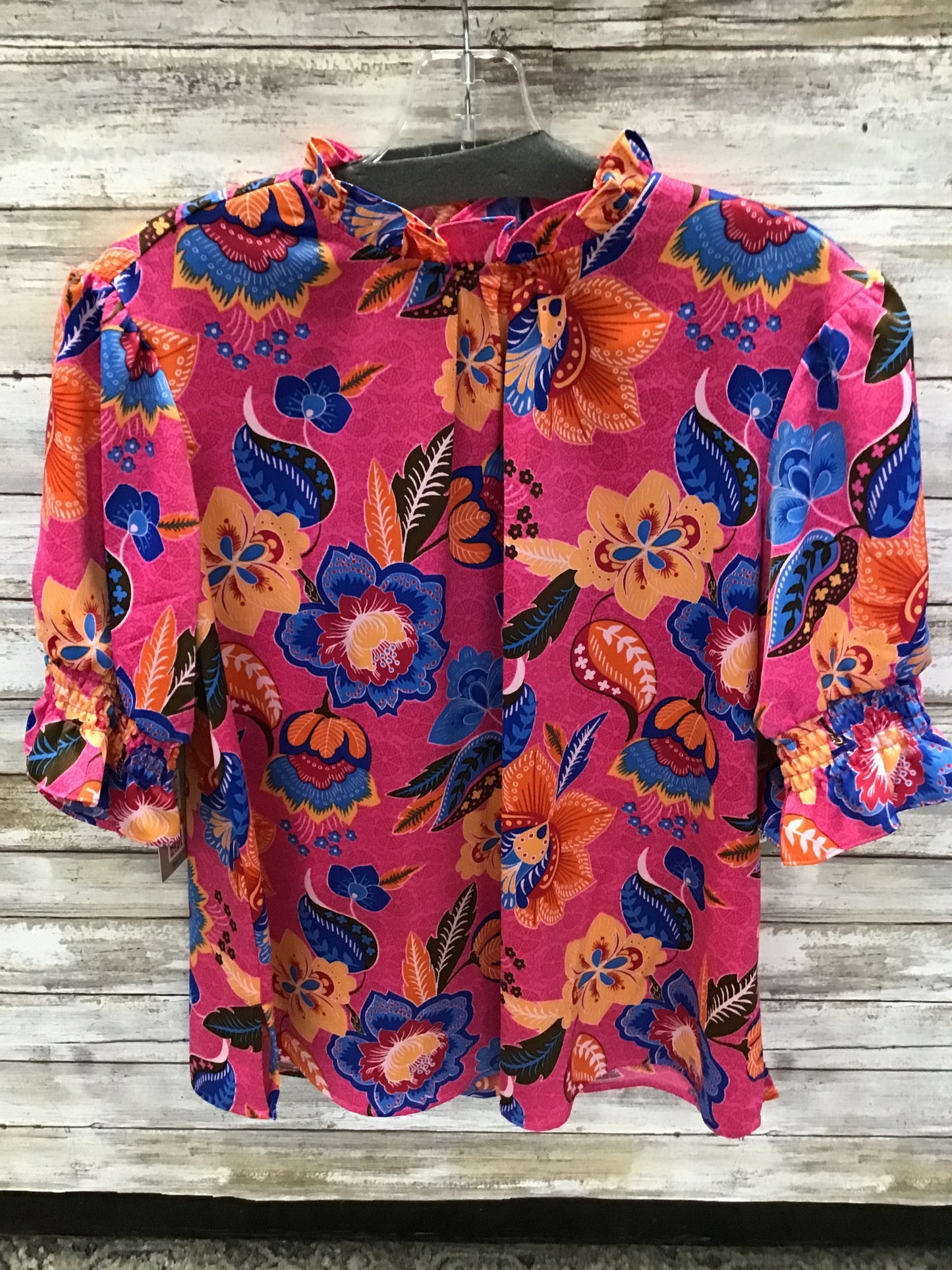 Woven Tunic Elbow Ruffle Sleeve Top