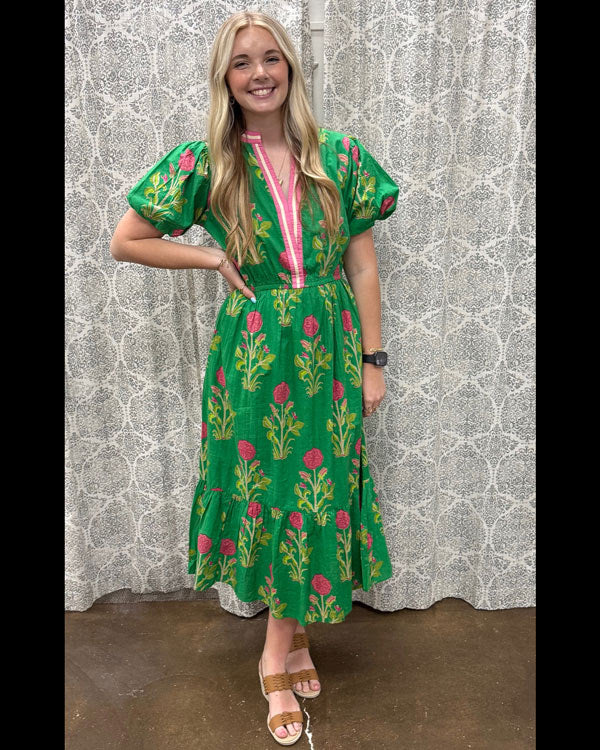 Puff Sleeve Flower Print Maxi Dress
