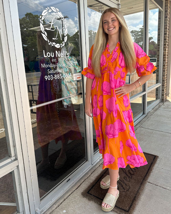 V-Neck Shirred Back Maxi Dress