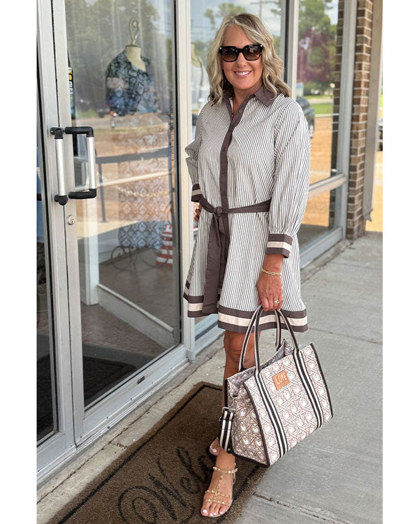 Striped Midi Dress w/ Matching Belt