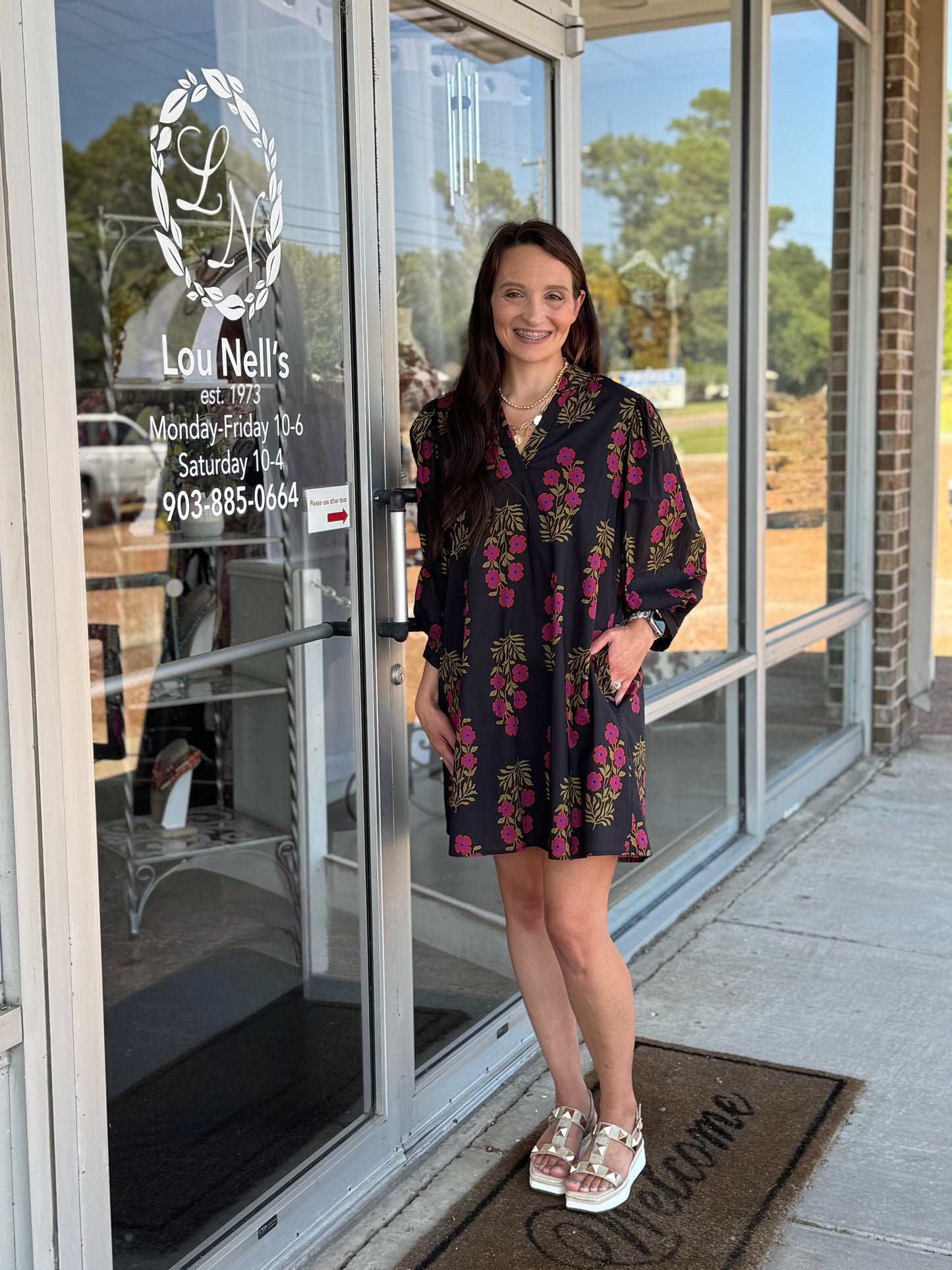 Floral Pattern V-Neck Mini Dress