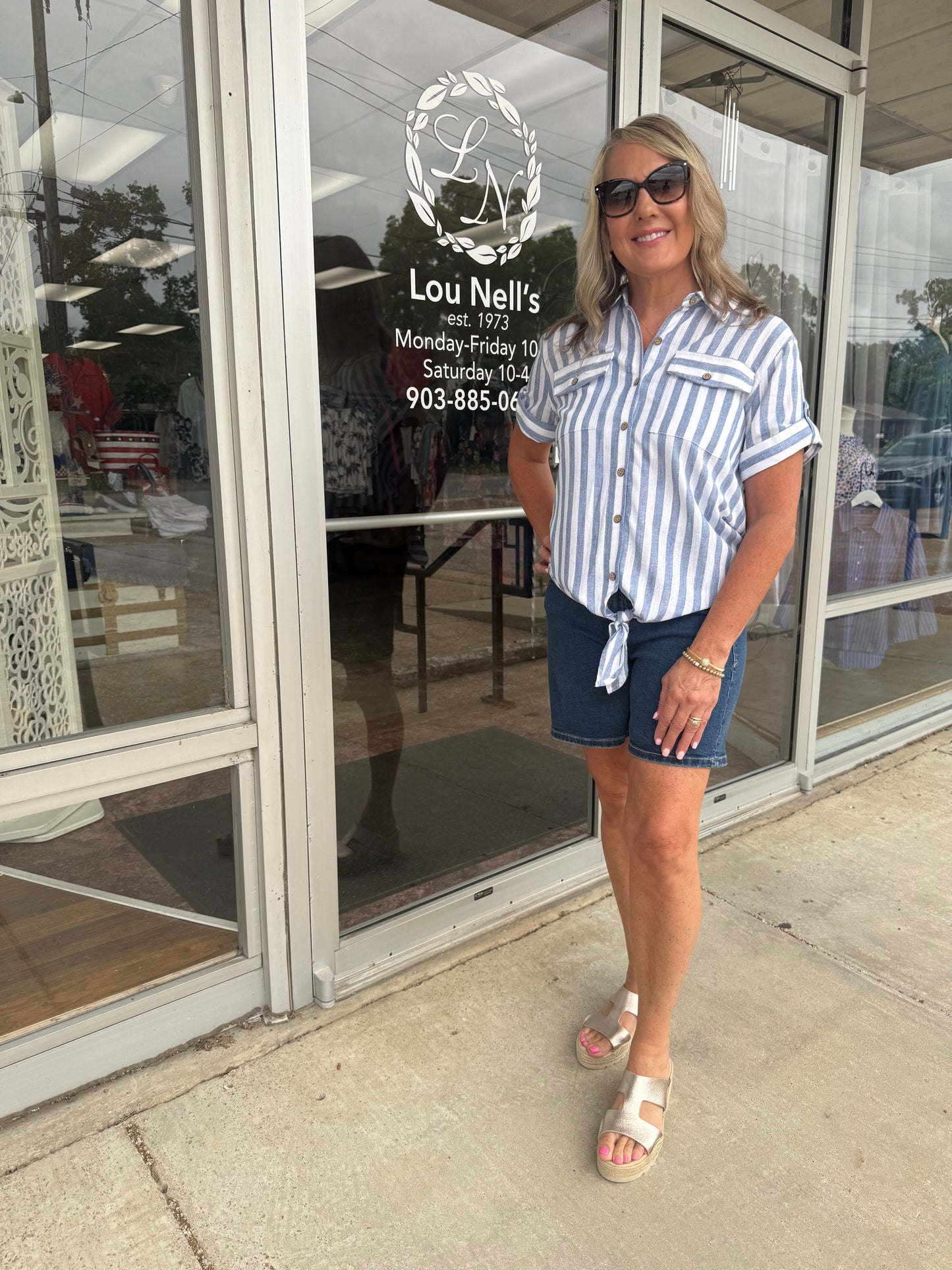Tab Short Sleeve Drop Tie Waist Button Front Shirt