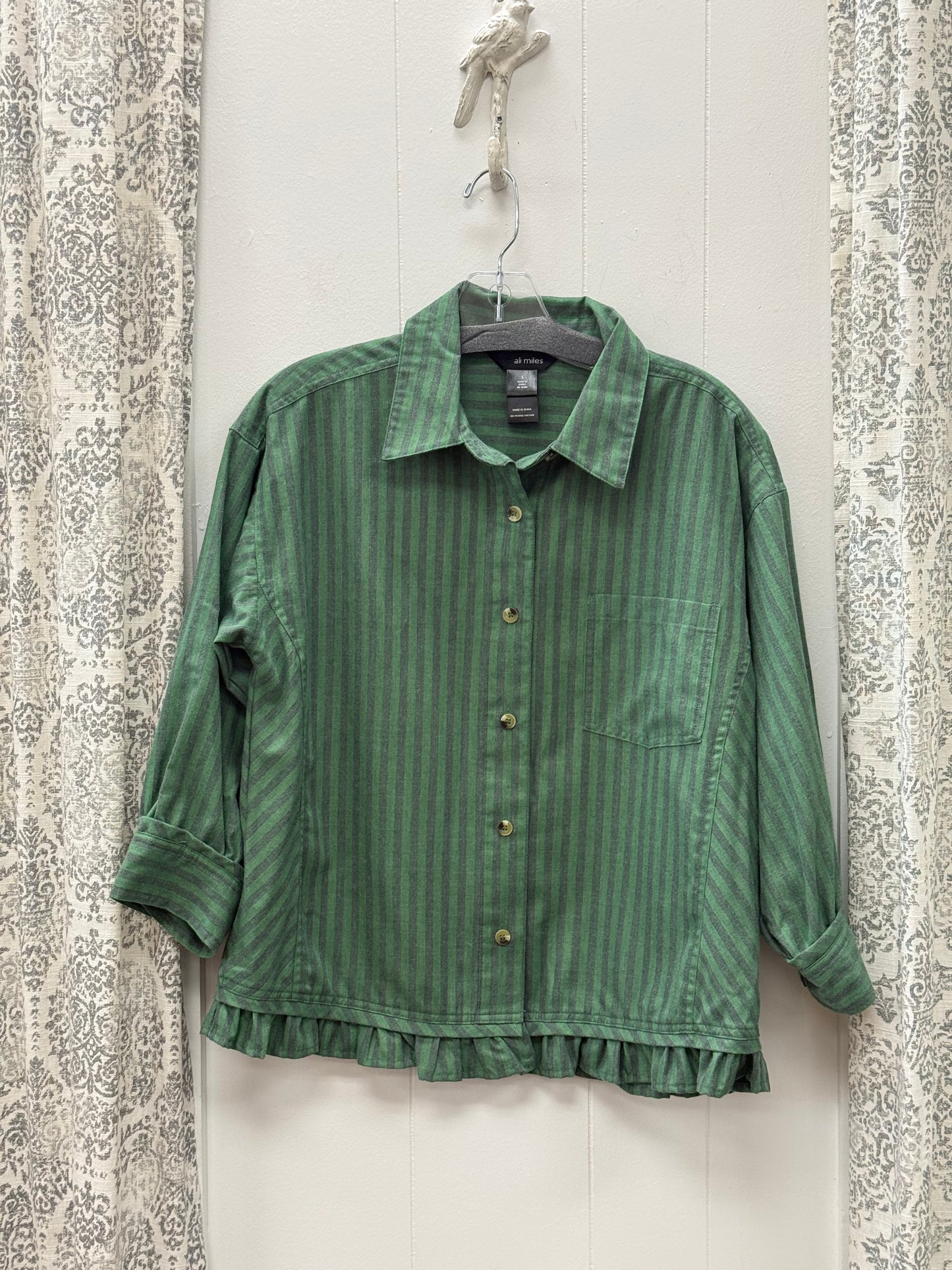 Woven Button Front Top Ruffle Hem