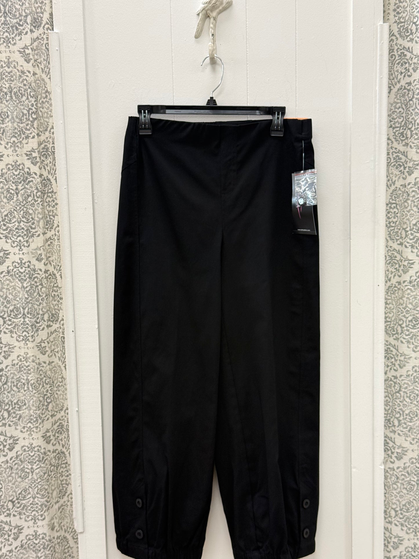 Elastic Waist Faux Button Vent Elastic Hem Wide Leg Woven Crop