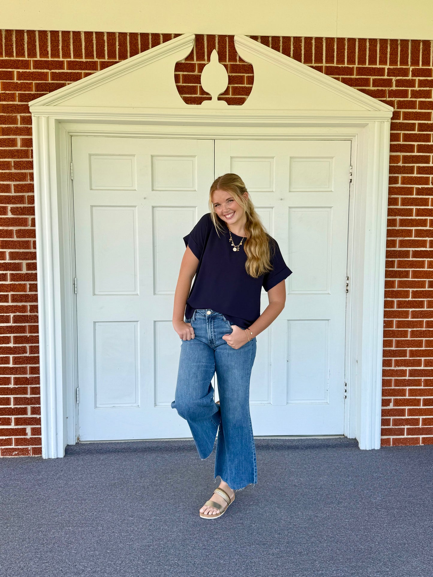 Navy Keyhole Back Top