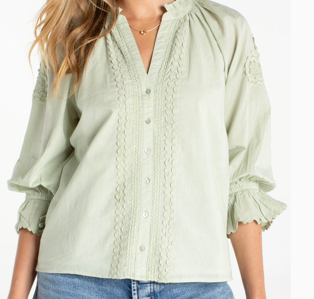 3/4 Sleeve Front Woven Top