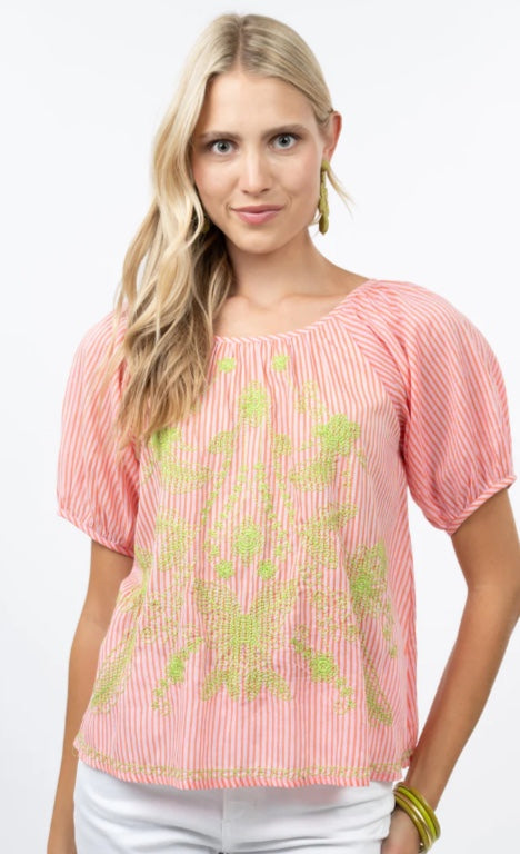 Stripe Embroidered Top