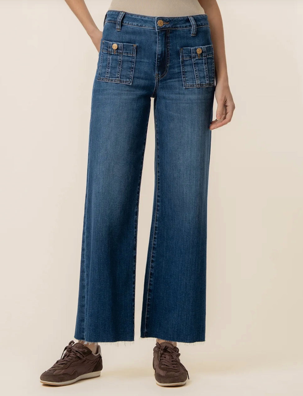 Meg High Rise FRT Patch Pockets Wide Leg Raw Hem
