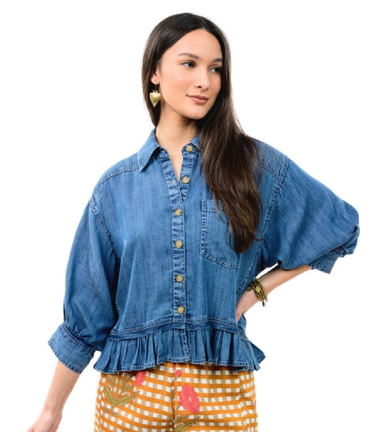 Denim Jacket with Ruffle Peplum