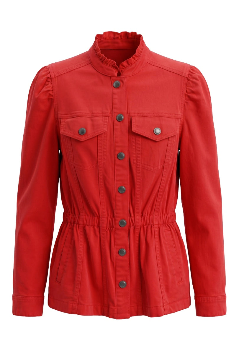 Puff Sleeve Trucker Jacket w Ruffle Collar