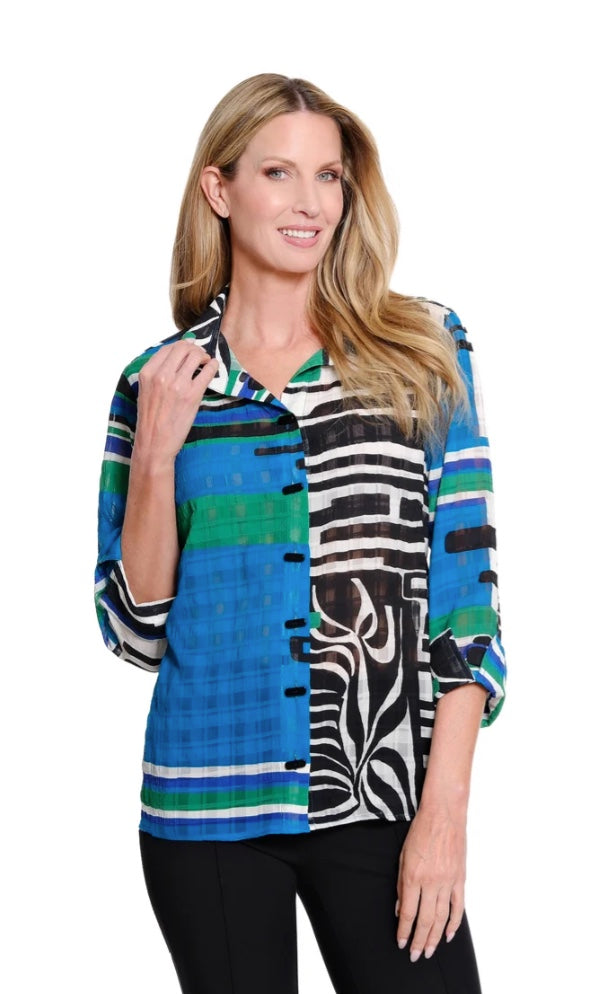 Turn-UP Cuff 3/4 Sleeve Button Up Front Top