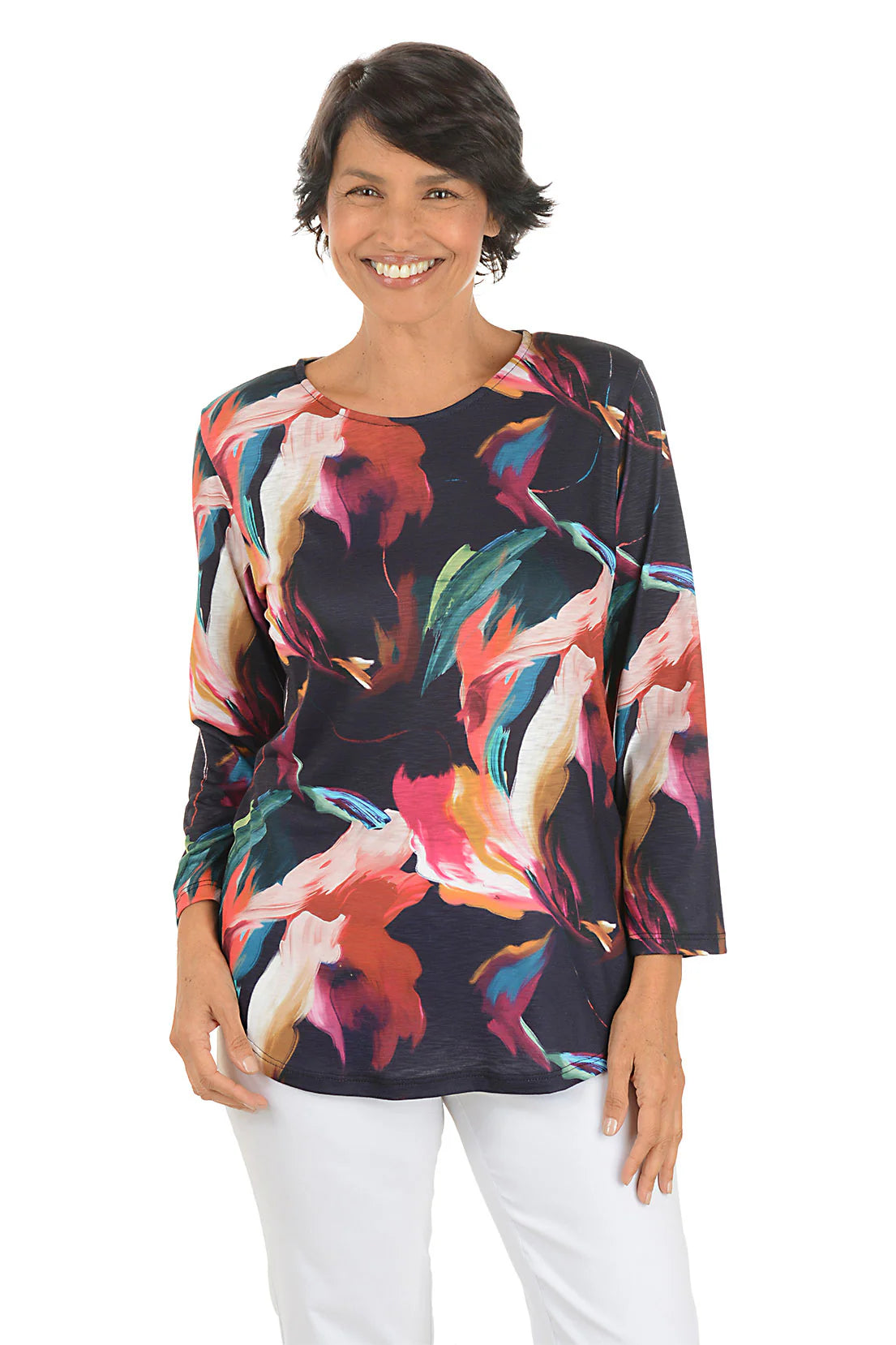 Astra 3/4 Sleeve Curved Hem Top