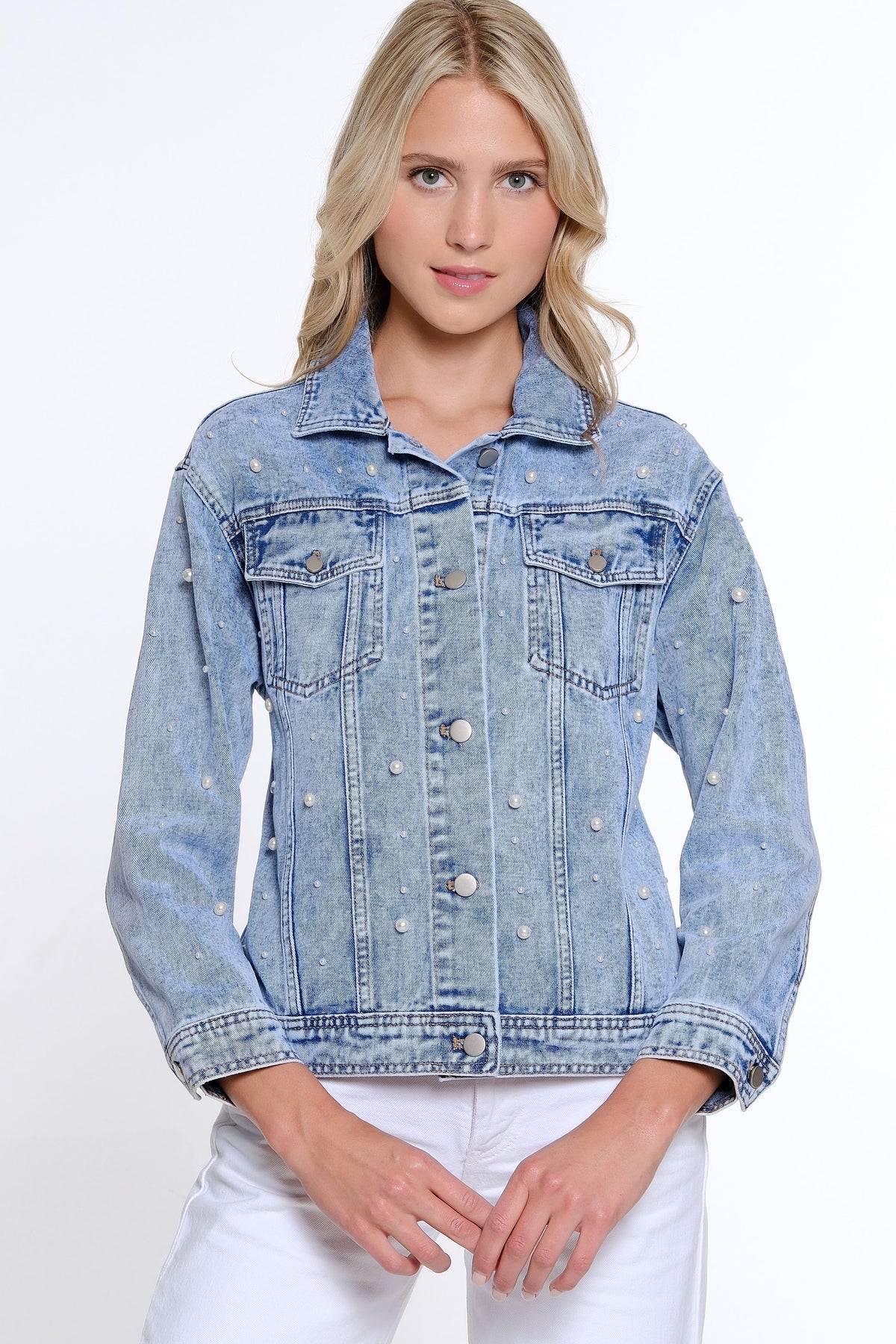Pearl Embellished Jean Jacket