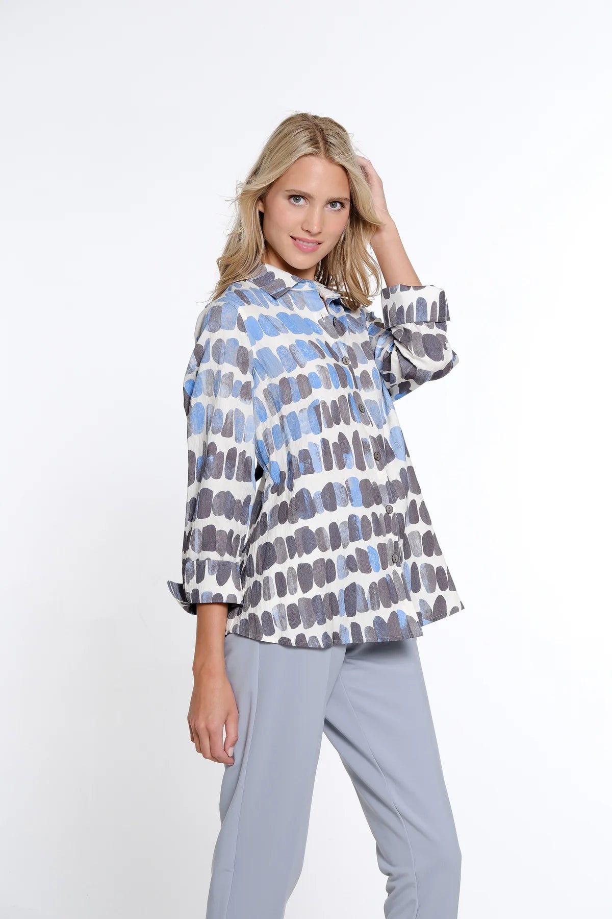 3/4 Sleeve Print Woven Shirt