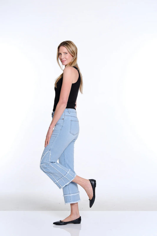 Flare Leg Crop Pant with Fringed Trim