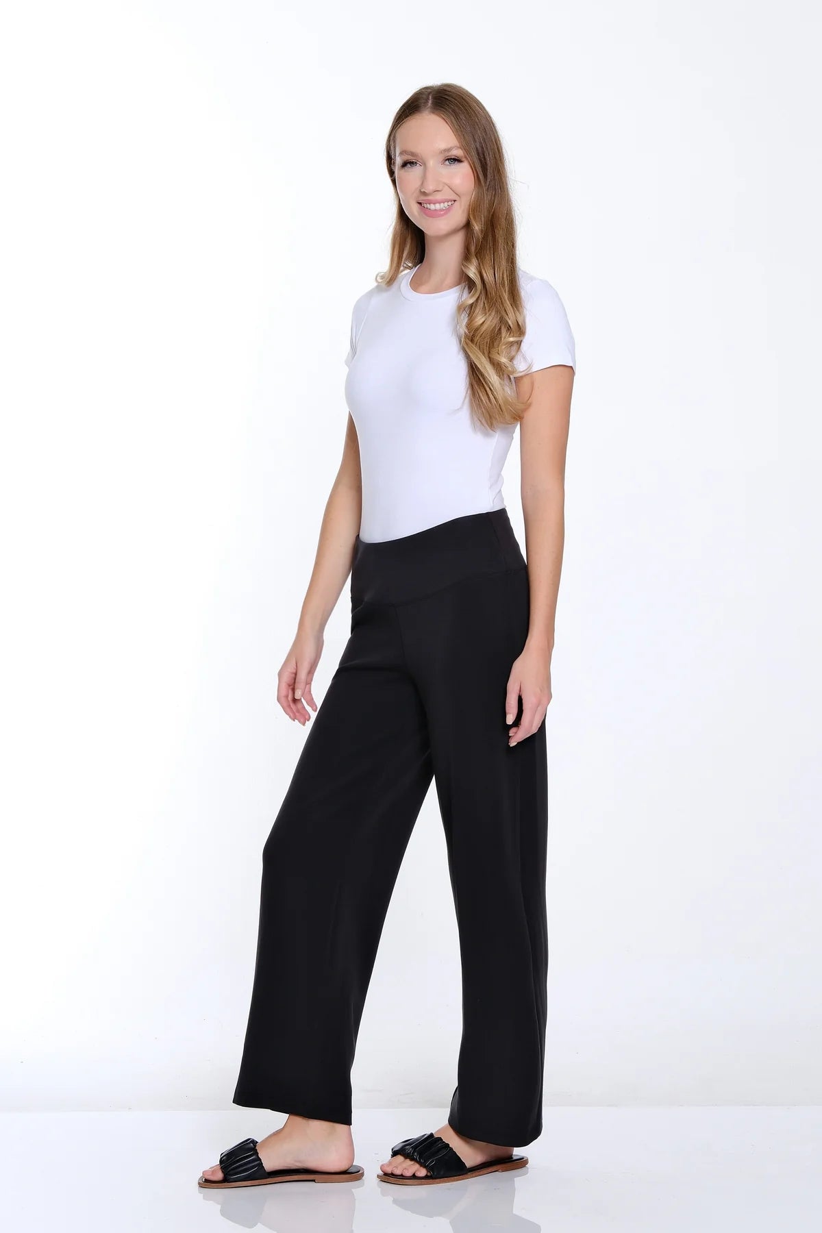 Wide Band Knit Wide Leg Ankle Pant