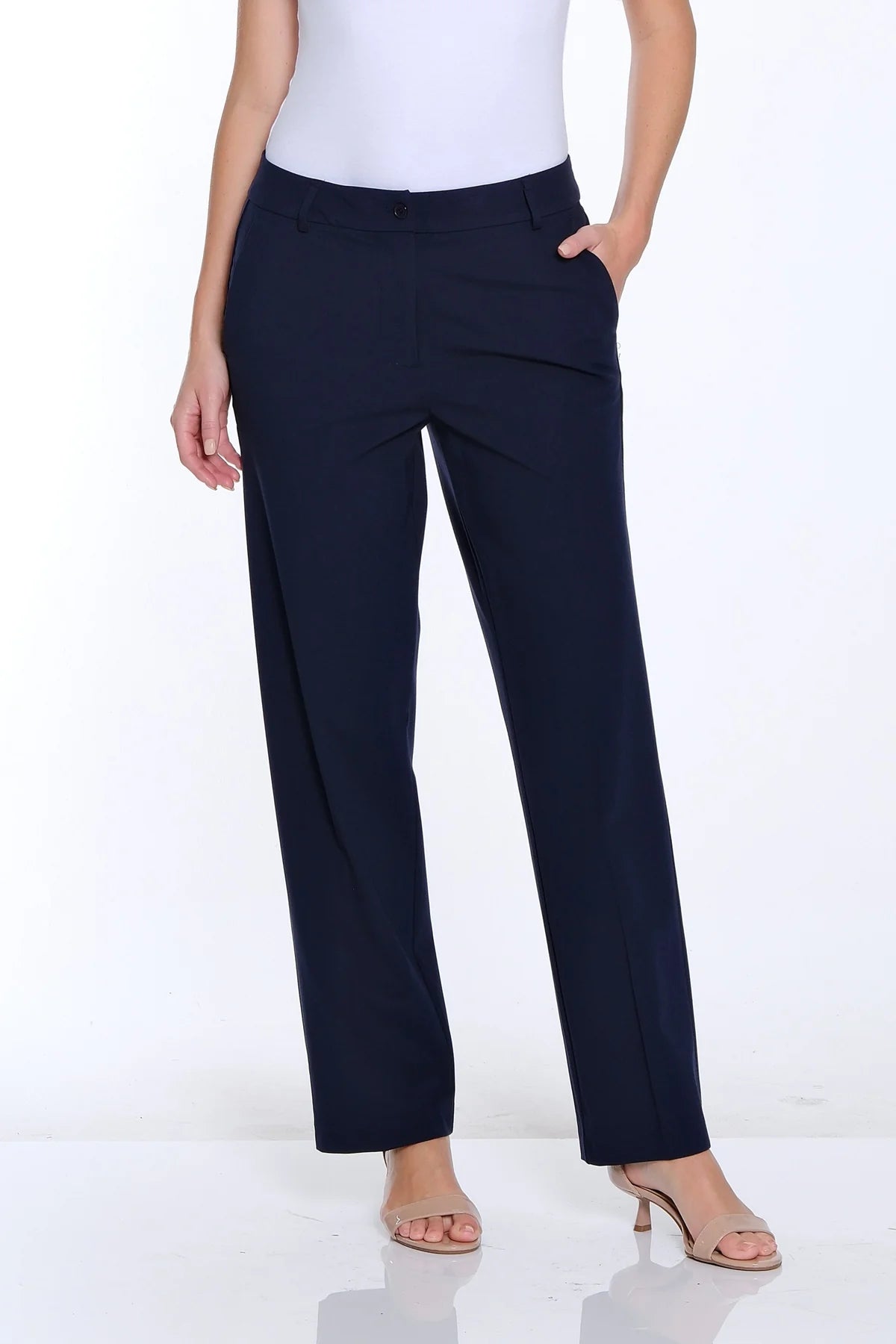 Zip Front Straight Leg Ankle Pant