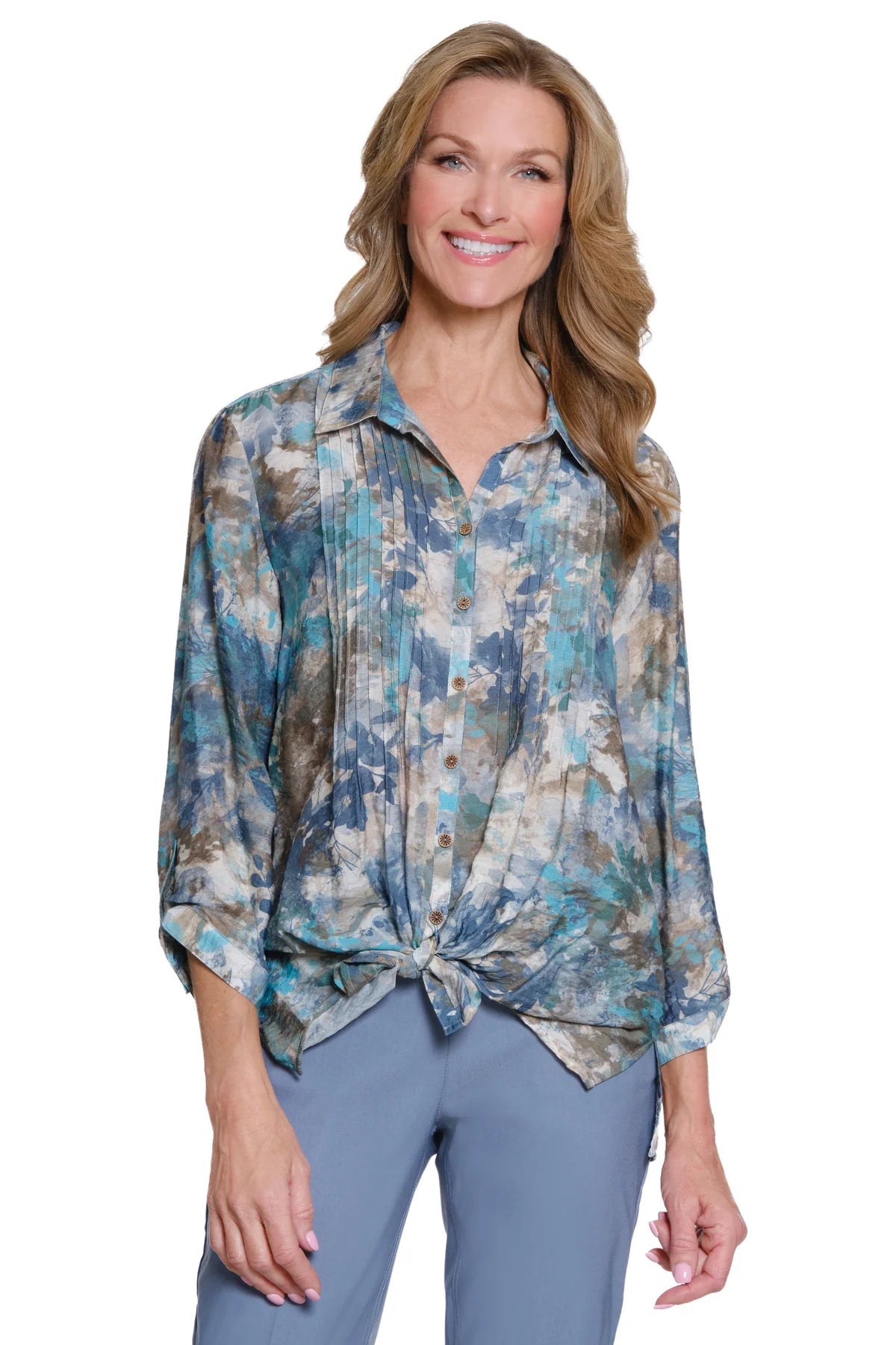 3/4 Sleeve Multi-Tuck Shirt