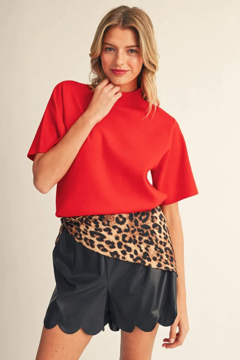 Mock Sweater w/ Leopard Scarf