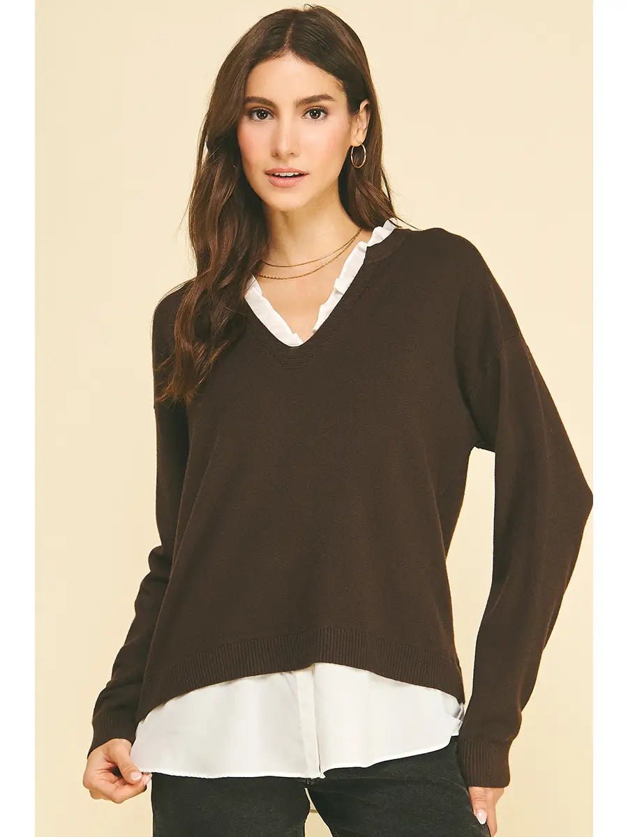 Button Down Woven Combo Top