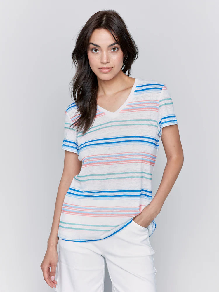 Linen Jersey V-Neck T-Shirt