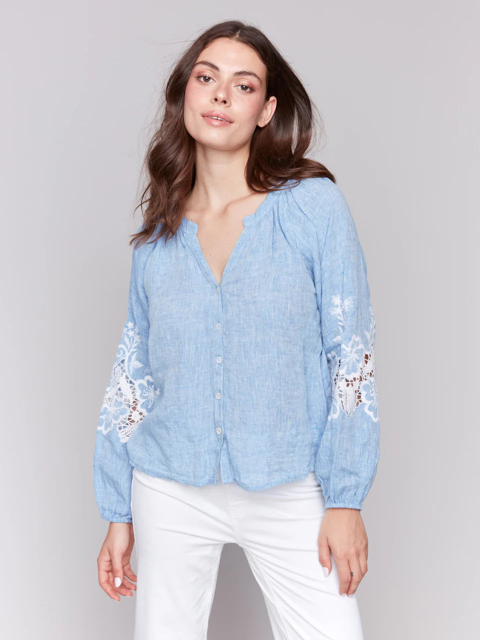 Raglan Long Sleeve Chambray Top