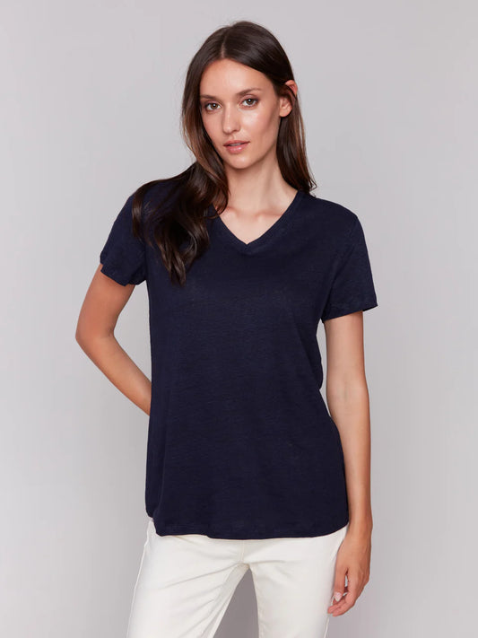 Linen Jersey V-Neck T-Shirt