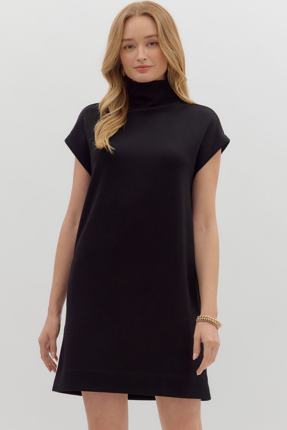 Solid Mock Neck Pullover Dress Black / Medium Solid Mock Neck Pullover Dress Black / Medium