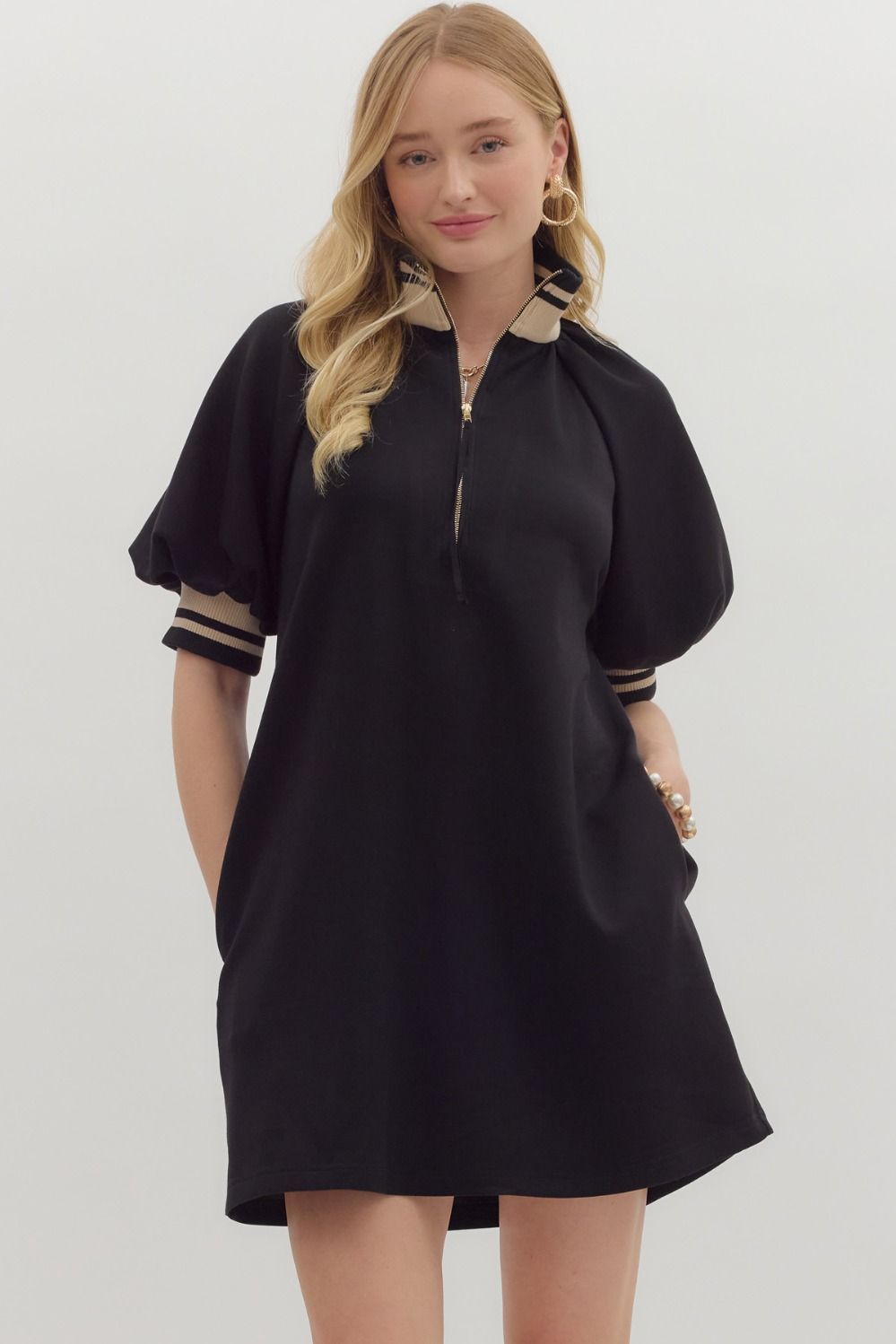 Ribbed Trim Mini Dress