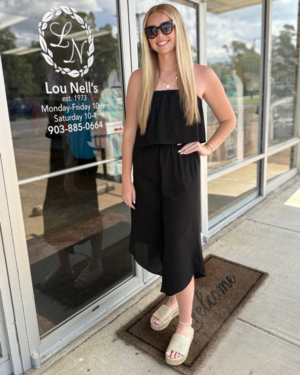 Strapless Jumpsuit w/ Slanted Hem