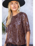 Metallic Sequins Round Neck Top