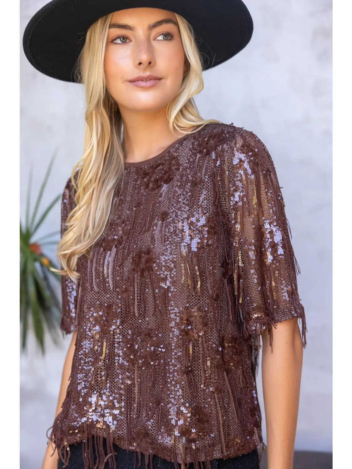 Metallic Sequins Round Neck Top