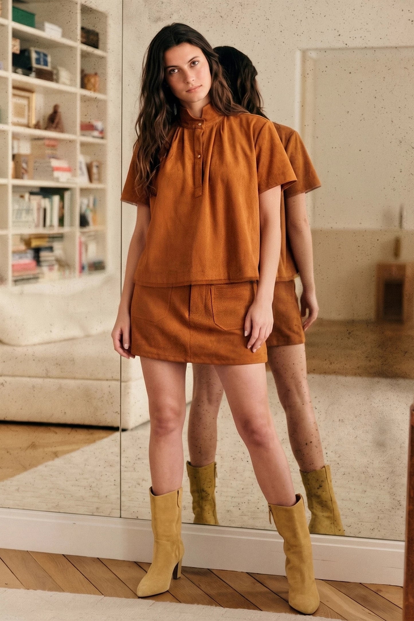 Stand Collar Short Sleeve Top