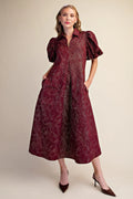 Puff Sleeve Lurex Midi Dress