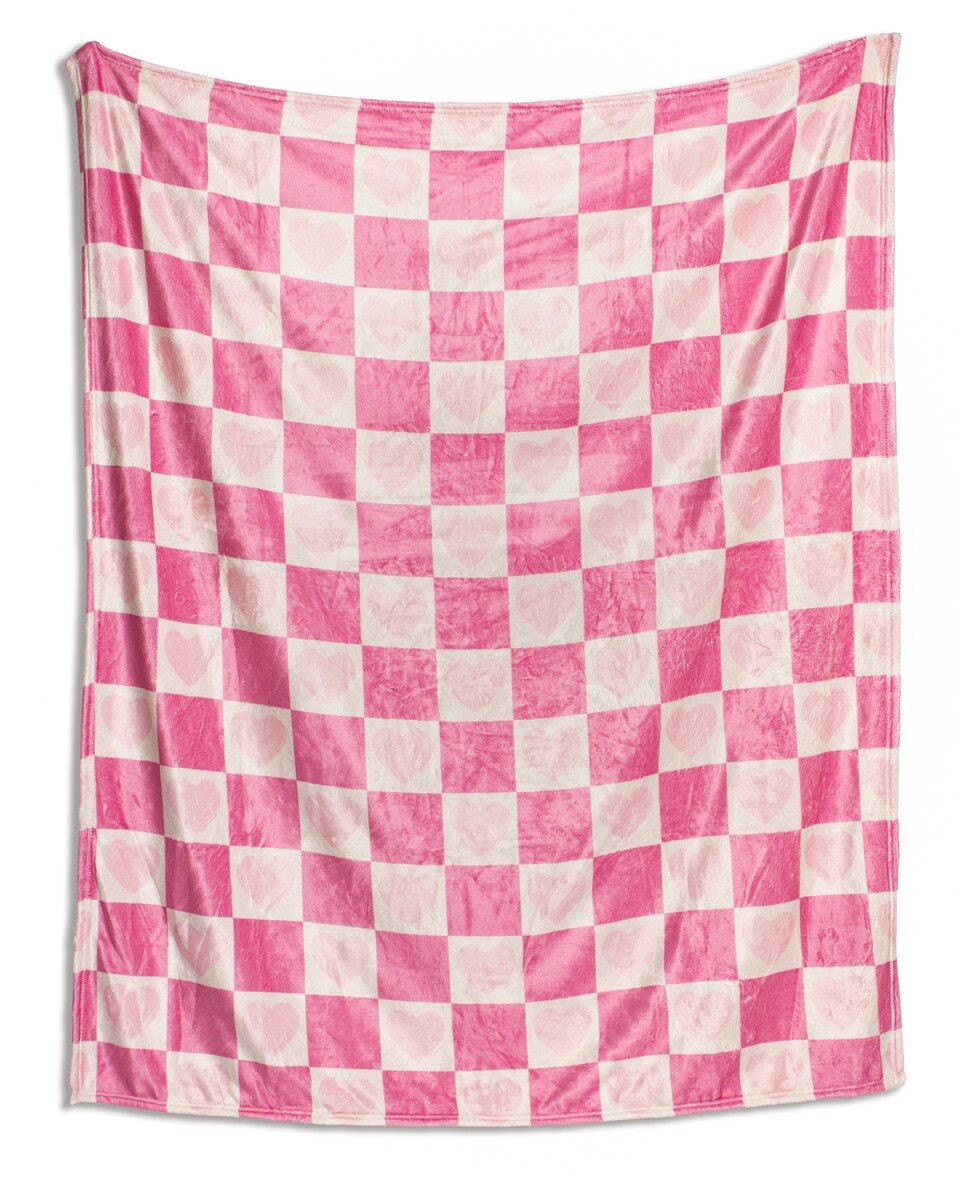 Checkered Hearts Pink Blanket
