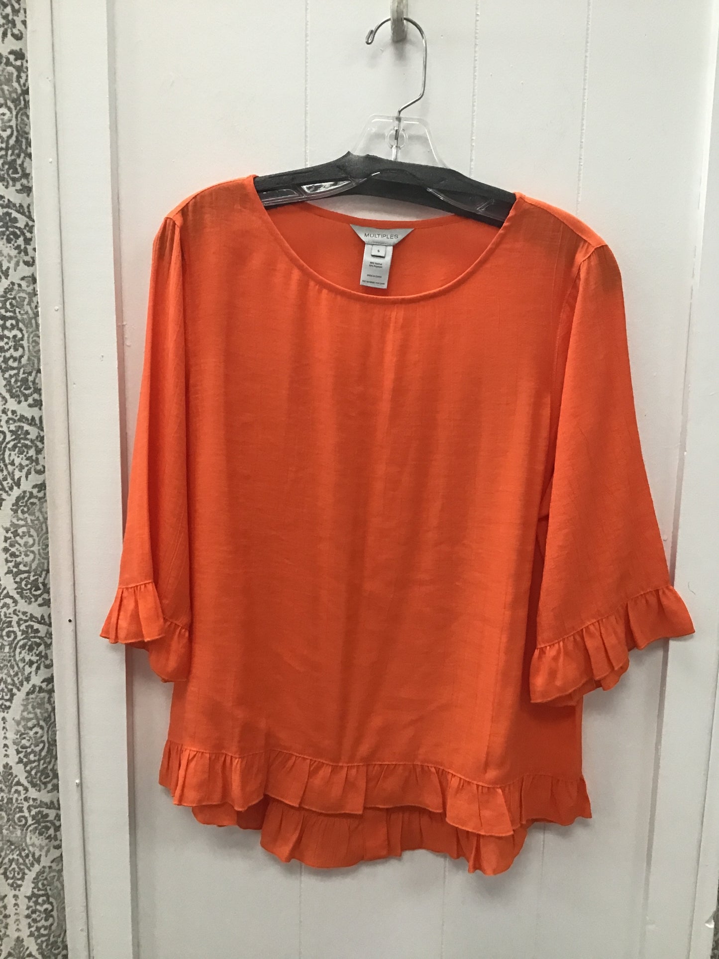 Elbow Sleeve Scoop Neck Ruffle Top
